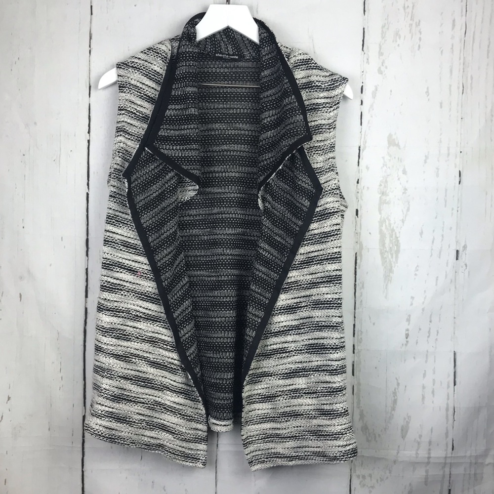 Cha Cha Vente Black White Sleeveless Open Drape Cardigan Vest Top Women …